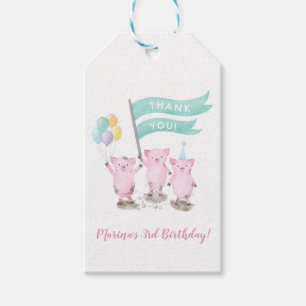 Pink Piggy's Kids Verjaardagsgunst Tags Cadeaulabel