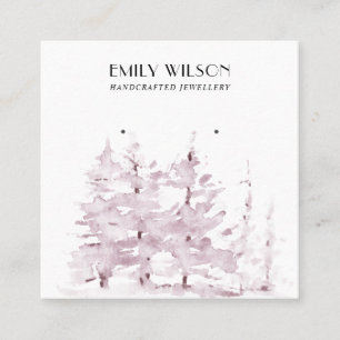 PINK PINE TREE WINTER FOREST STUD EARRING DISPLAY VIERKANTE VISITEKAARTJE