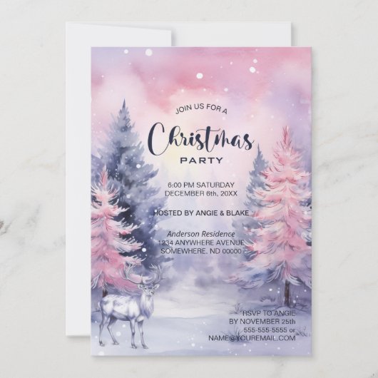 Pink Pine Trees kerstfeest Kaart (Voorkant)