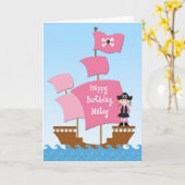 Pink Pirate Birthday Kaart (Gele Bloem)