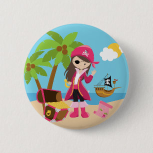 Pink Pirate Girl Birthday Party Ronde Button 5,7 Cm