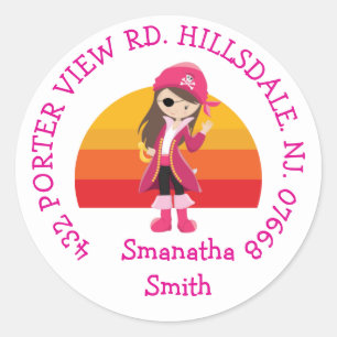Pink Pirate Party ADRES Ronde Sticker