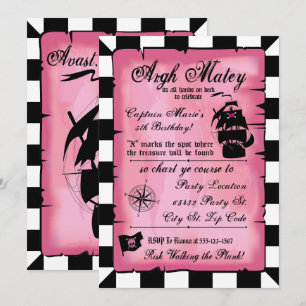 Pink Pirate Princess Verjaardag, 5x7 Uitnodiging