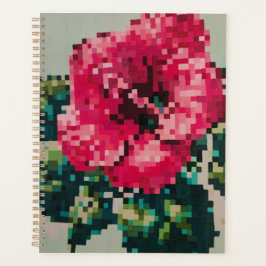 Pink pixel floral illustration planner