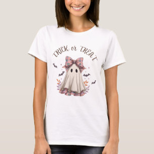 Pink Plaid Bow Schattige Ghost Girl Halloween T-shirt
