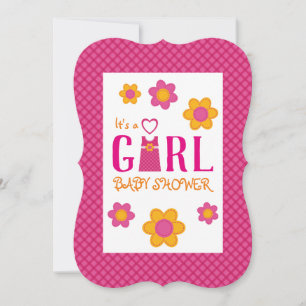 Pink plaid fille robe flora baby shower invitation