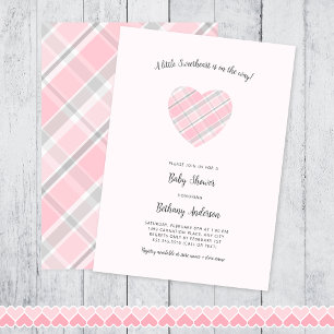 Pink Plaid Heart Baby shower Kaart
