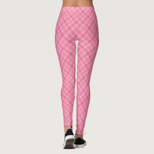 Pink plaid leggings displayed front view, worn  (Dos)