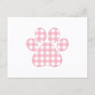 Pink Plaid Paw Print Feestdagenkaart