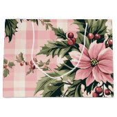 Pink Plaid Poinsettia Kerstmis Groot Cadeauzakje (Voorkant)