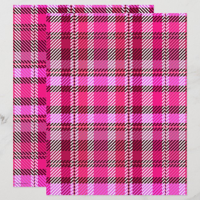 Pink Plaid Scrapbook Paper 2-Sided Page (Voorkant / Achterkant)