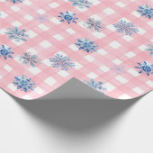 Pink Plaid Snowflake Cadeaupapier (Hoek)