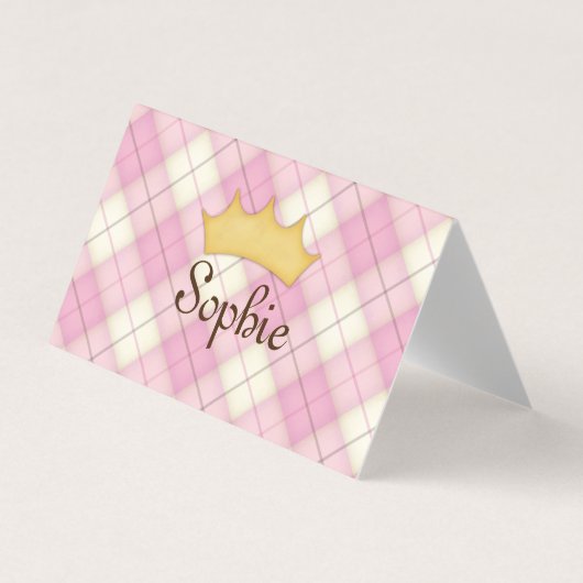 Pink Plaid Tartan Gepersonaliseerde Prinses speeld Visitekaartjes (Voorkant)