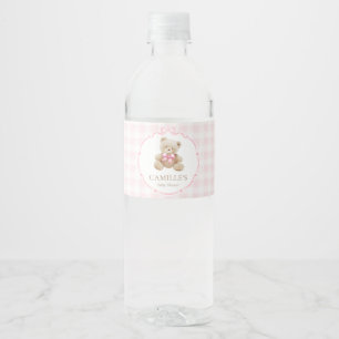 Pink Plaid Teddy Bear Baby shower Label Waterfles Etiket