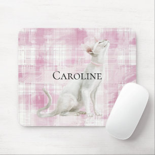 Pink Plaid White Cat Muismat