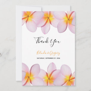 Pink Plumeria Frangipani Wedding Bedankkaart