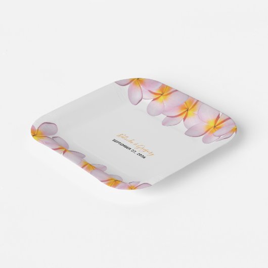 Pink Plumeria Frangipani Wedding Papieren Bordje (Gebogen)