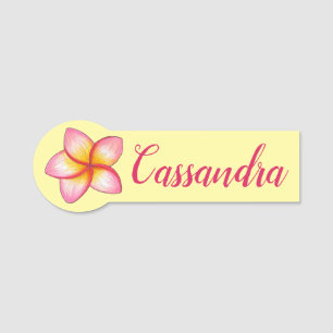 Pink Plumeria Hawaiian Flower Luau Birthday Party Naamplaatje