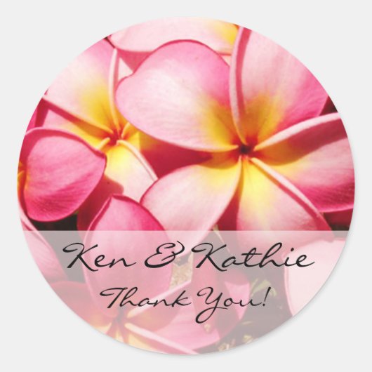 Pink Plumeria Wedding Bedankt Sticker (Voorkant)