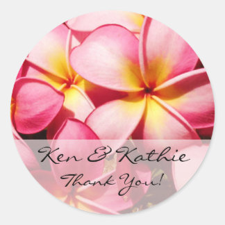 Pink Plumeria Wedding Bedankt Sticker