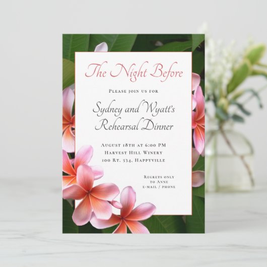 Pink Plumeria Wedding Rehearsal Dinner Kaart (Staand voorkant)