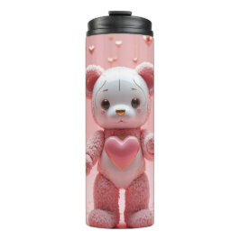 Pink Plush Robot Teddy Bear Tumbler Thermosbeker
