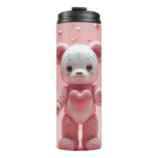 Pink Plush Robot Teddy Bear Tumbler Thermosbeker