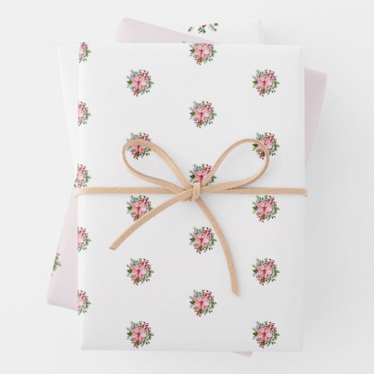 Pink Poinsettia Bouquet Holly and Berries Inpakpapier Vel (In situ)