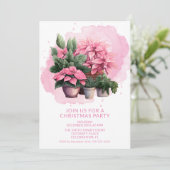 Pink Poinsettia Christmas Party Invitation (Debout devant)
