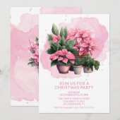 Pink Poinsettia Christmas Party Invitation (Devant / Derrière)