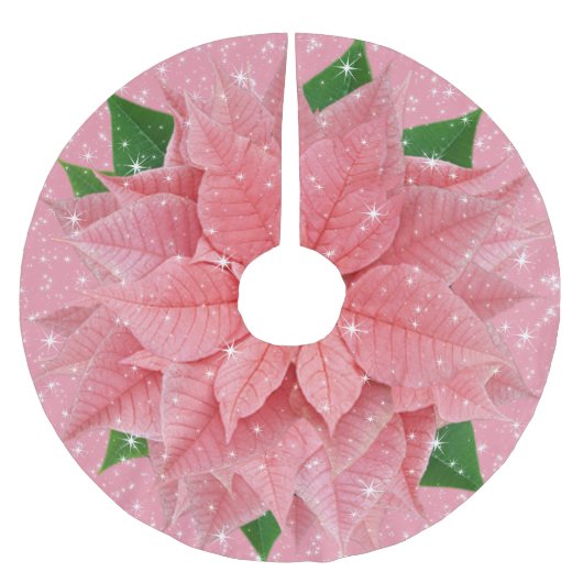 Pink Poinsettia Holiday Sparkle Kerstboom Rok (Voorkant)