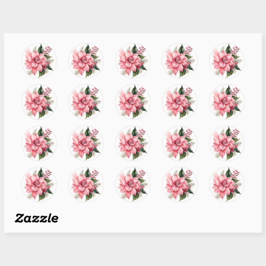 Pink Poinsettia Stickers (Feuille)