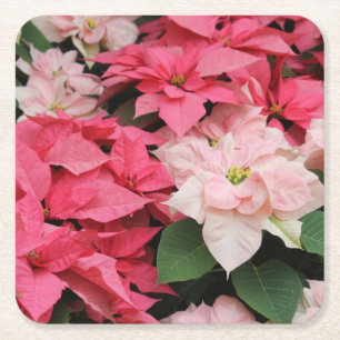 Pink Poinsettias Bouquet Vierkante Kartonnen Onderzetter