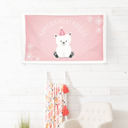 Pink Polar Beer Winter Onederland 1ste verjaardag Spandoek (Insitu)