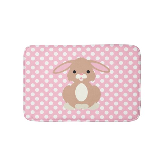 Pink Polka Dot and Bunny Rabbit Bath Mat (Voorkant)