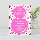 Pink polka dot Baby Shower Invitation (Debout devant)