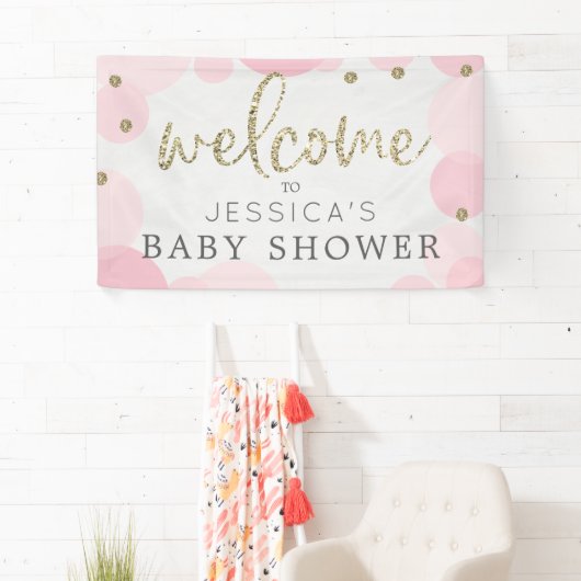 Pink Polka Dot Baby shower Welkom Banner (Insitu)