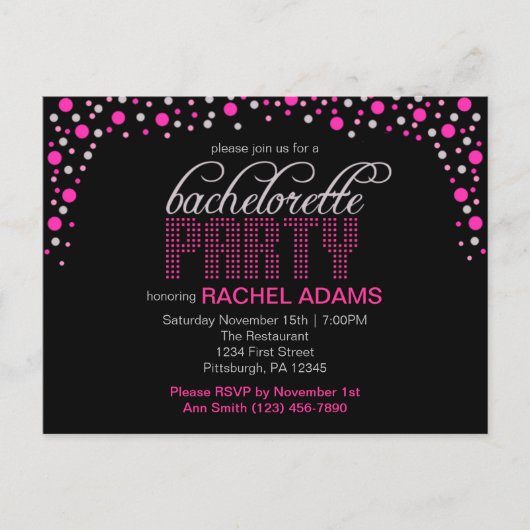 Pink Polka Dot Bachelorette Invitation Carte posta (Devant)