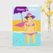 Pink polka dot bikini strateboardmeisje kaart (Gele Bloem)