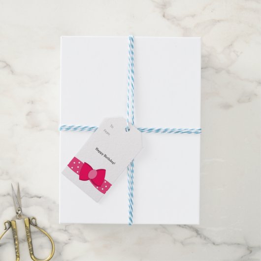 Pink Polka Dot Bow Cadeaulabel (Met Touw)