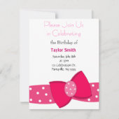 Pink Polka Dot Bow Invitation Anniversaire (Devant)