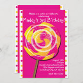 Pink Polka Dot Candy Land Lollipop Invitation (Devant / Derrière)