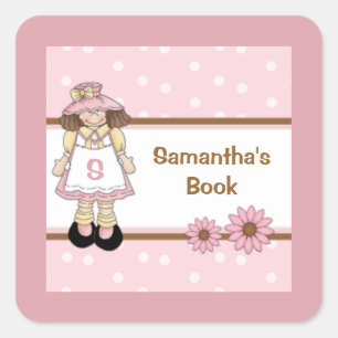 Pink Polka Dot Child's gepersonaliseerde boekenpla Vierkante Sticker