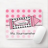 Pink Polka Dot Crayon 2e graad leraar Mousepad Muismat (Met muis)