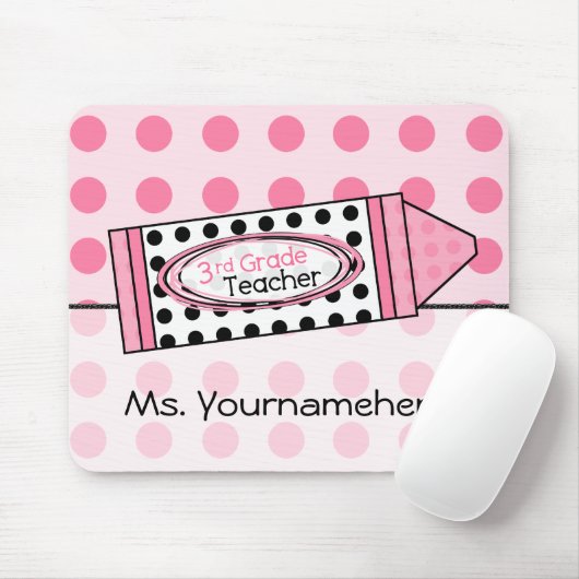 Pink Polka Dot Crayon 3rd graad leraar Mousepad Muismat (Met muis)