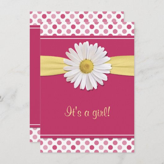 Pink Polka Dot Daisy Baby shower Uitnodiging (Voorkant / Achterkant)