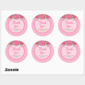 Pink Polka Dot en Rozen Hartelijk dank Ronde Sticker (Vel)