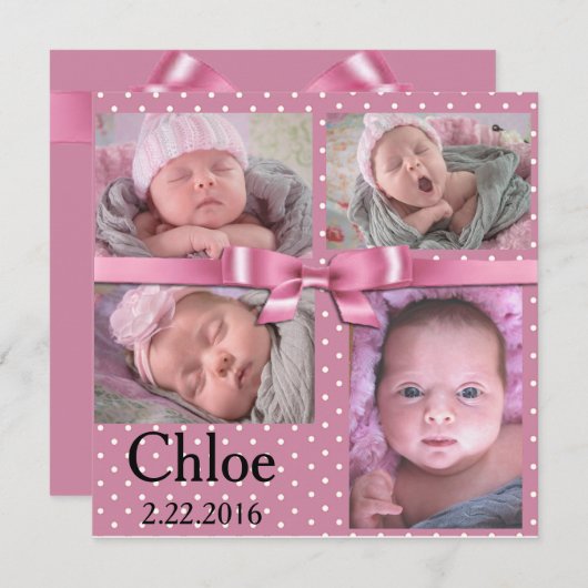 Pink Polka Dot Faire-part d'anniversaire (Devant / Derrière)