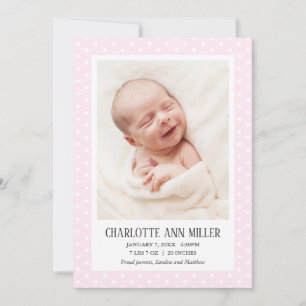 Pink Polka Dot Faire-part de naissance bébé
