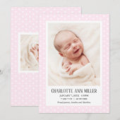 Pink Polka Dot Faire-part de naissance bébé (Devant / Derrière)